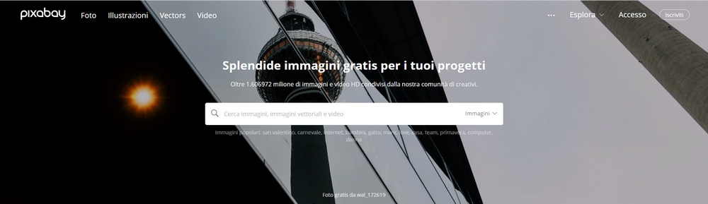 Pixabay per le immagini gratis